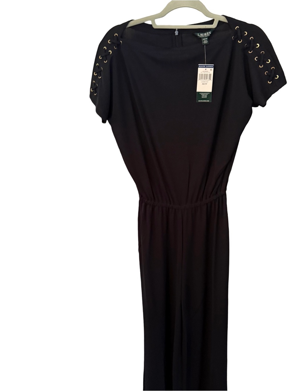 Ralph Lauren Navy Pant Knit Jumpsuit Grommet Laceup Shoulder  Sz XS NWT